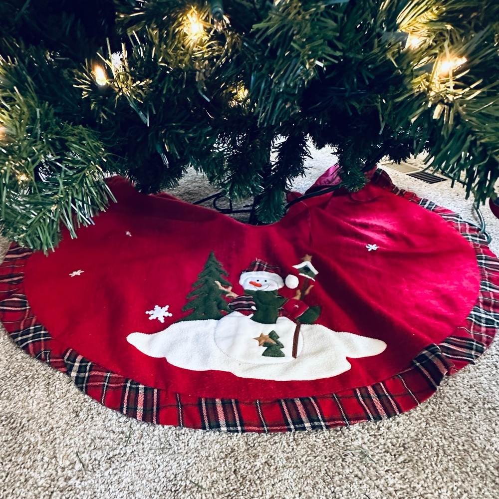 🎄Snowman Fleece Tie Back Christmas Tree Skirt 45" Diameter